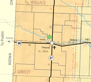 Карта на окръг Грийли от 2005 г. на KDOT (легенда на картата)