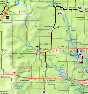 Mapa KDOT hrabstwa Greenwood z 2005 r. (legenda mapy)