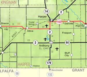 KDOT:s karta över Harper County från 2005 (kartlegend)  