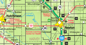 Mapa del KDOT de 2005 del condado de Harvey (leyenda del mapa)  