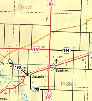 KDOT:s karta över Haskell County från 2005 (kartlegend)  