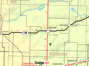 KDOT:s karta över Hodgeman County från 2005 (kartlegend)  
