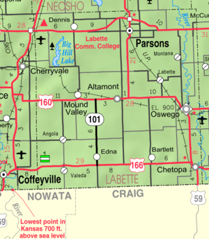 KDOT:s karta över Labette County från 2005 (kartlegend)  