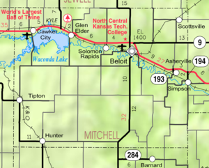 Mapa del KDOT de 2005 del condado de Mitchell (leyenda del mapa)  
