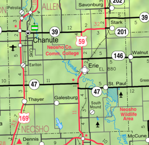 KDOT:s karta över Neosho County från 2005 (kartlegend)