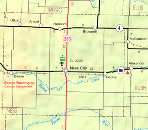 Mapa okresu Ness od KDOT z roku 2005 (legenda mapy)  
