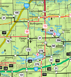 KDOT:s karta över Osage County från 2005 (kartlegend)  
