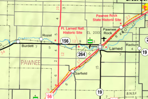 Mapa del KDOT de 2005 del condado de Pawnee (leyenda del mapa)  