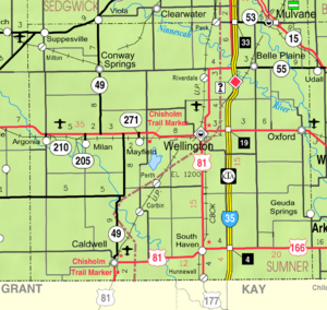 Sumnerin piirikunnan KDOT-kartta vuodelta 2005 (kartan selite)  