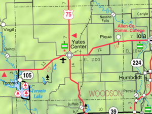 Woodsonin piirikunnan KDOT-kartta vuodelta 2005 KDOT:lta (kartan selitys).  