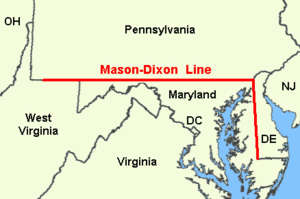 Карта оригинальной линии Мейсона-Диксона