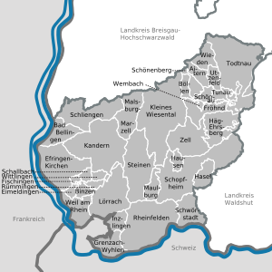 Steden en gemeenten in het district Lörrach