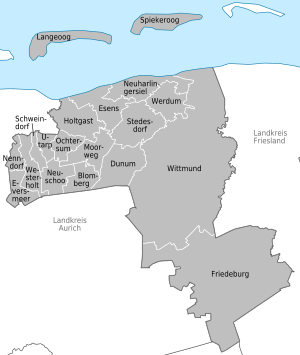 Steden en gemeenten in Landkreis Wittmund  
