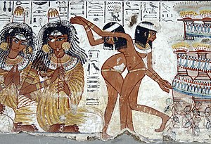 Antigas dançarinas egípcias e músicos