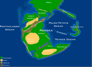 Pangea a principios del Triásico.  