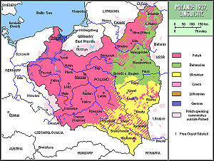 Poland, language map 1937 in a Polish representation from 1928