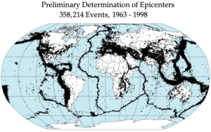 Wereldwijde epicentra van aardbevingen, 1963-1998
