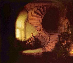Meditující filozof, Rembrandt