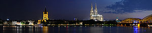 Cologne Rhine bank at night