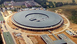 Moderna synkrotroner i industriell skala kan vara mycket stora (här Soleil nära Paris).  