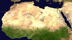 Een satellietbeeld van de Sahara.