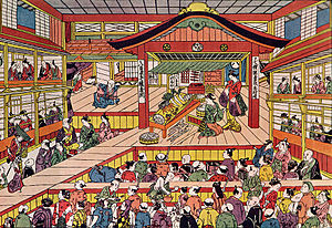 Teatro kabuki que muestra el hanamichi  