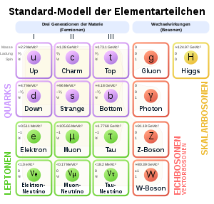 Standard model of elementary particles: the 12 fundamental fermions and 5 fundamental bosons; the electron ranks among the leptons