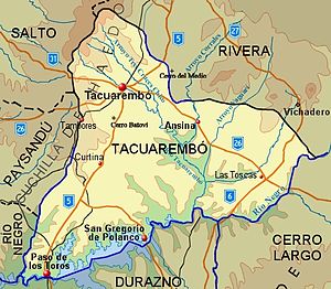 Kaart van Tacuarembó.  