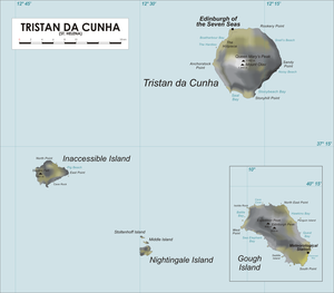 特里斯坦-达库尼亚群岛的地图（包括高夫岛）。