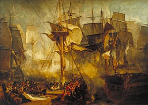 J.M.W. Turnerin vuosina 1806-1808 maalaama Trafalgarin taistelu.  