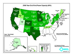 Installierte Kapazität nach Bundesstaat, Stand 2008-09-30