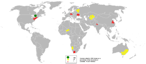 De wereldproductie van uranium in 2005.