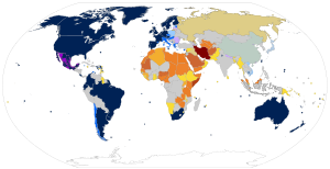 In blauwe landen kunnen lesbiennes met elkaar trouwen. In rode, oranje en gele landen kun je gestraft worden voor lesbische seks...  