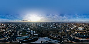360° panoramic aerial view of Duisburg, drone position: 100 m height above Hansastraße Show as spherical panorama