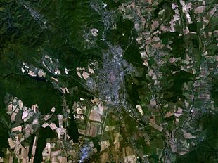 Košice and surroundings on a satellite photo