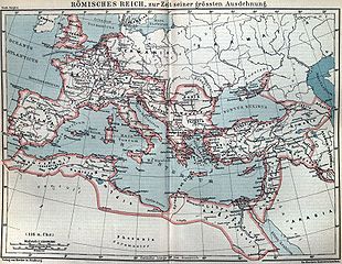 The Roman Empire and its provinces at the time of its greatest expansion under Emperor Trajan in 117 (Herders Conversations-Lexikon, 1907)