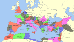 The Roman Empire and its provinces at the time of its greatest expansion under Emperor Trajan in the years 115-117