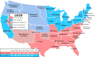 De 17 frie stater omfattede Wisconsin (1848), Californien (1850) og Minnesota (1858) og var dermed flere end de 15 slavestater.  
