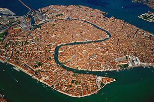 Aerial view of Venice's historic centre, the Centro Storico