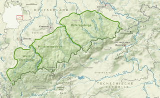 The natural areas Westerzgebirge, Mittleres Erzgebirge and Osterzgebirge in the Saxon part of the Erzgebirge.