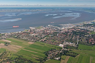 Cuxhaven with Elbe, in the background Schleswig-Holstein