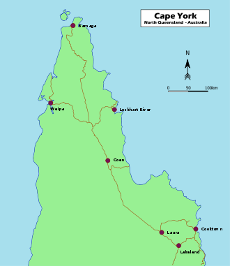 Mappa della penisola di Cape York, Far North Queensland, Australia