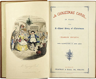 Um frontispício e uma página de título do Christmas Carol