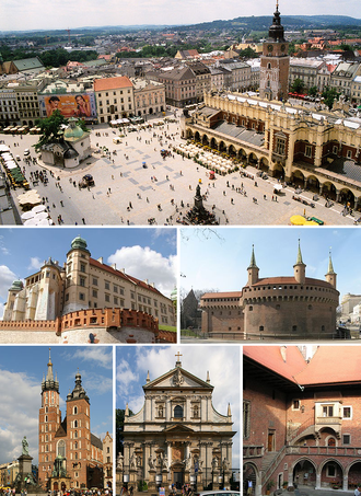 Main Market Square (Rynek Główny) with the Cloth Halls, Wawel, Barbican, St. Mary's Church, St. Peter and Paul, Collegium Maius