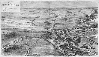 Overview of the battlefield Illustration for the 50th anniversary of the battle from the Gartenlaube, October 1863. (Caption)