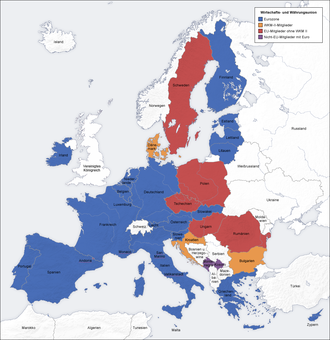 Map of European countries with reference to the euro EU countries with euro EU countries in ERM II EU countries outside ERM II Non-EU members with Euro