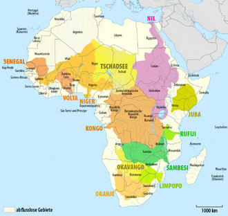 Catchment areas of the major water systems in Africa