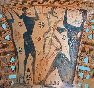 Odysseus and his companions dazzle Polyphemus. Detail of a Proto-Attic amphora by the Polyphemus painter, c. 650 BC, Museum of Eleusis, Inv. 2630.