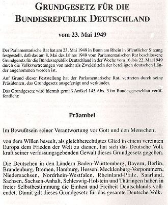 Preamble of the Basic Law as amended by the Unification Treaty (1990)