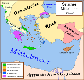 Expansion of the Byzantine and Ottoman Empires around 1450